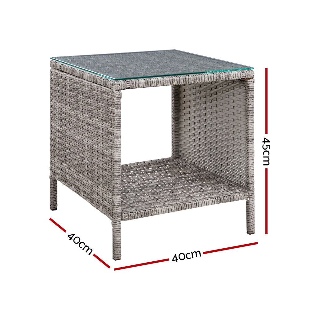 Gardeon Coffee Side Table Wicker Desk Rattan Outdoor Furniture Garden Grey — image 2