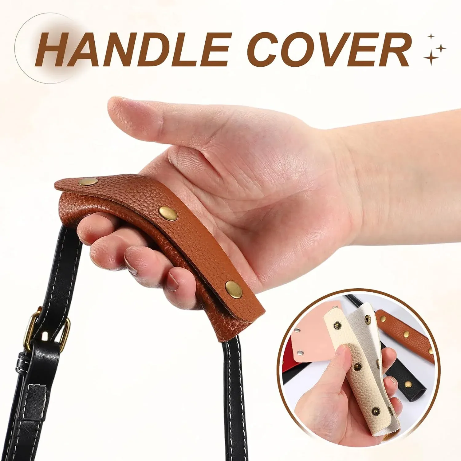 4 Pcs Handbag Handle Covers, PVC Leather Grip Protectors with Buckles, Beige and Black โ image 4