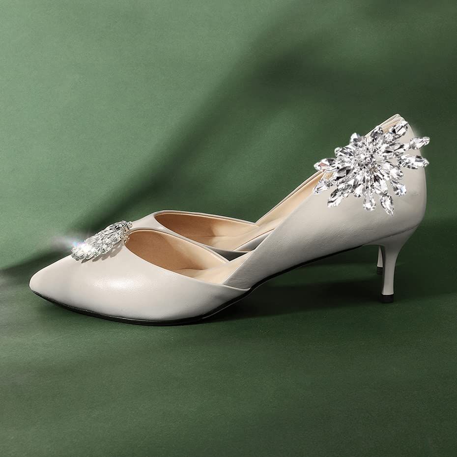 2 Pcs Rhinestone Shoe Clips for Pumps, Crystal Bridal Shoe Buckles Clips Shoe, Shoe Clips for Wedding Party Decoration (Silver) โ image 2
