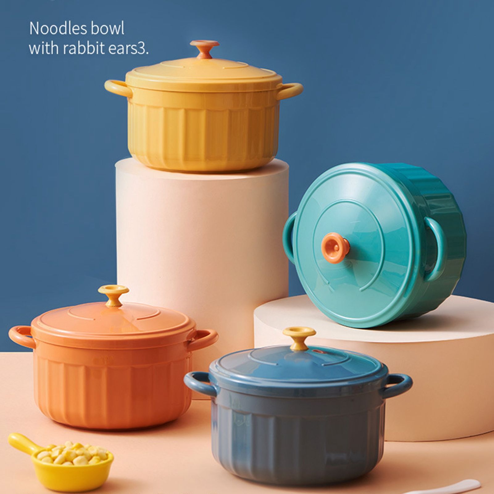 Noodles Bowl with Lid Binaural Noodles Bowl Home Dorm Student Covered Bowl Large Sapphire Blue โ image 2