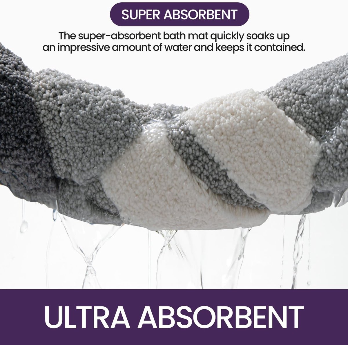 Living room carpet - Bathroom carpet - Non-slip bath mat - 40 × 60 cm - Absorbent underlay - Machine-washable carpet with soft water microfiber - Suitable for — image 3