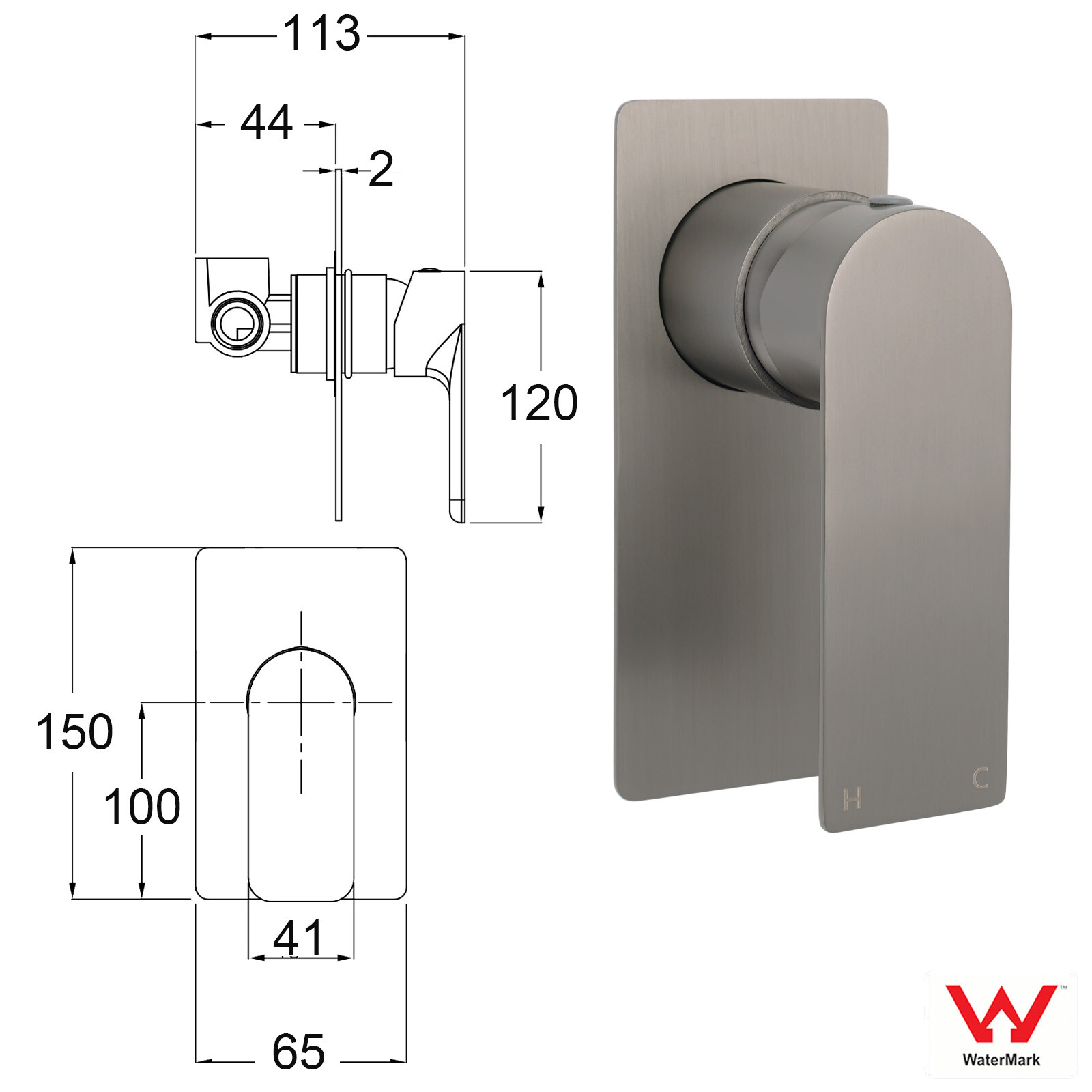Gun Metal Rectangle Wall Shower Mixer Hot Cold Tap Set Ceramic Cartridge Valve — image 2