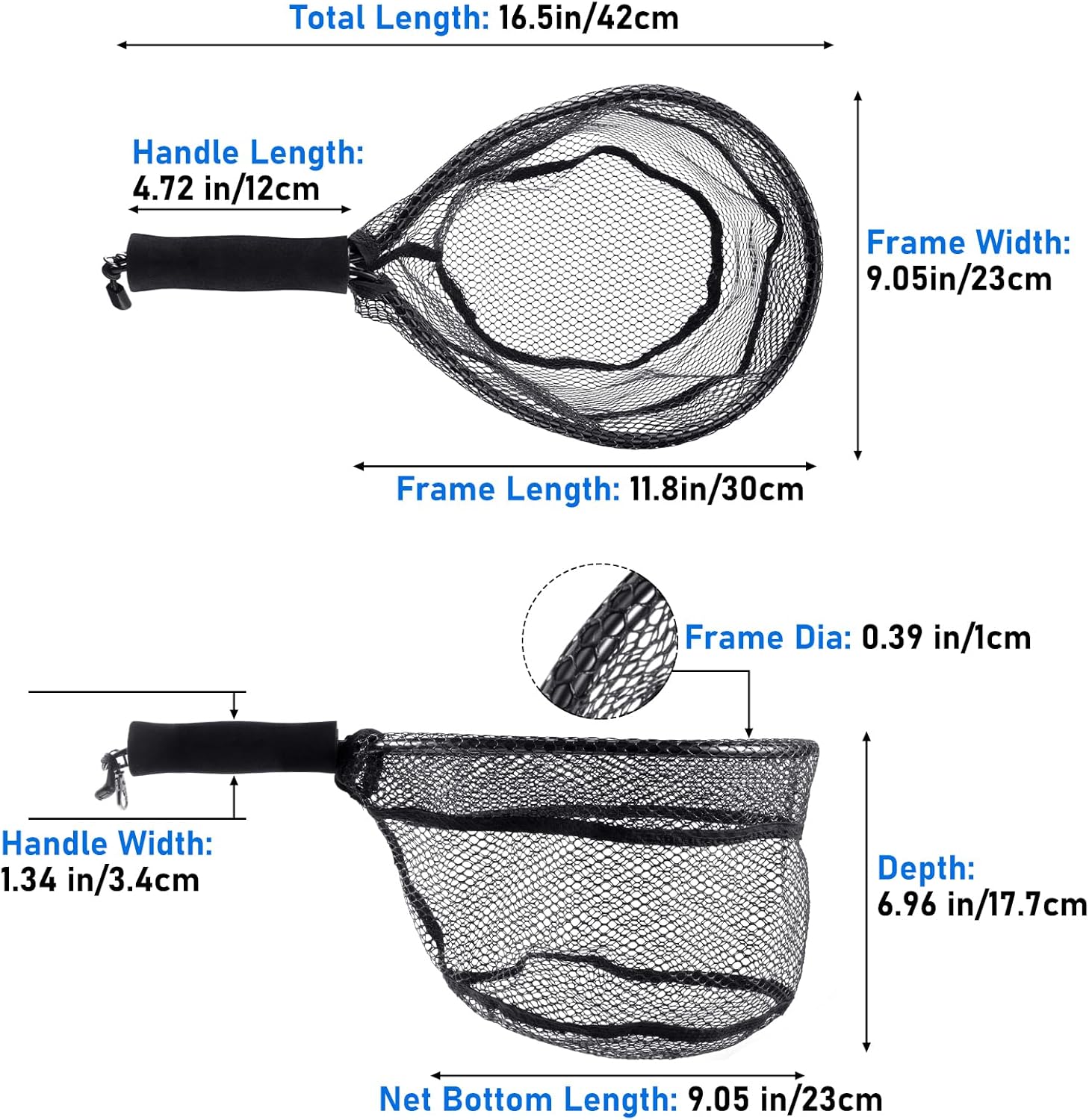 Fly Fishing Net with EVA Handle, Ice Landing Nets CNC Aluminum Alloy Frame, Rubber Coated Mesh Trout Kayak for Crappie Bass Sunfish Bulegill Panfish Black — image 2