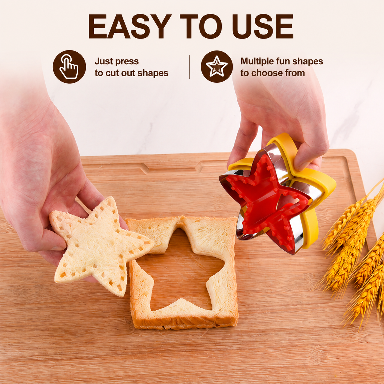 6 Piece Sandwich Cutter and Sealer Set (Heart Square Round Dinosaur Bear Shapes) - Food Grade Stainless Steel Press Moulds, Nonslip Handguard & Easy — image 4