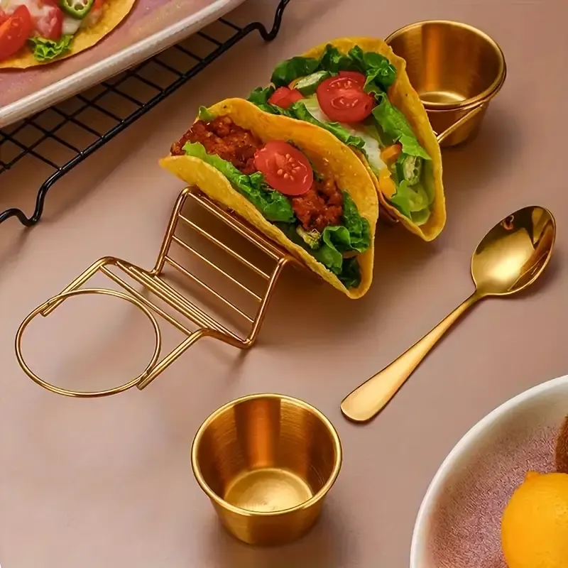6-Piece Luxury Stainless Steel Burrito Serving Set – Polished mirror finish, complete with burrito holder, serving tray, and sauce cups. (Silver) — image 4