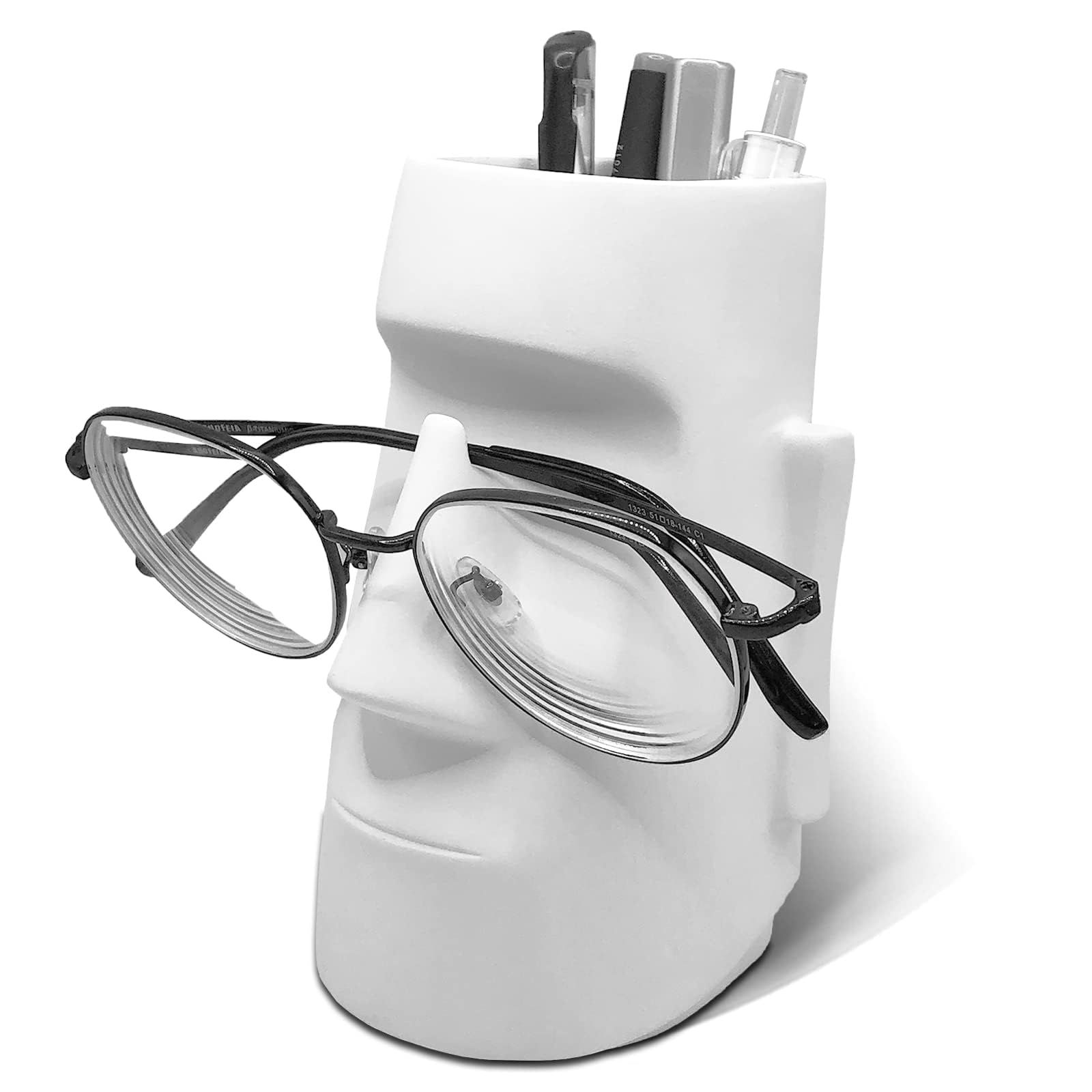 Pen Holder for Desk, Pencil Holder with Glasses Holder, Makeup Brush Holder, Desk Accessories, School & Home Organizer (White)