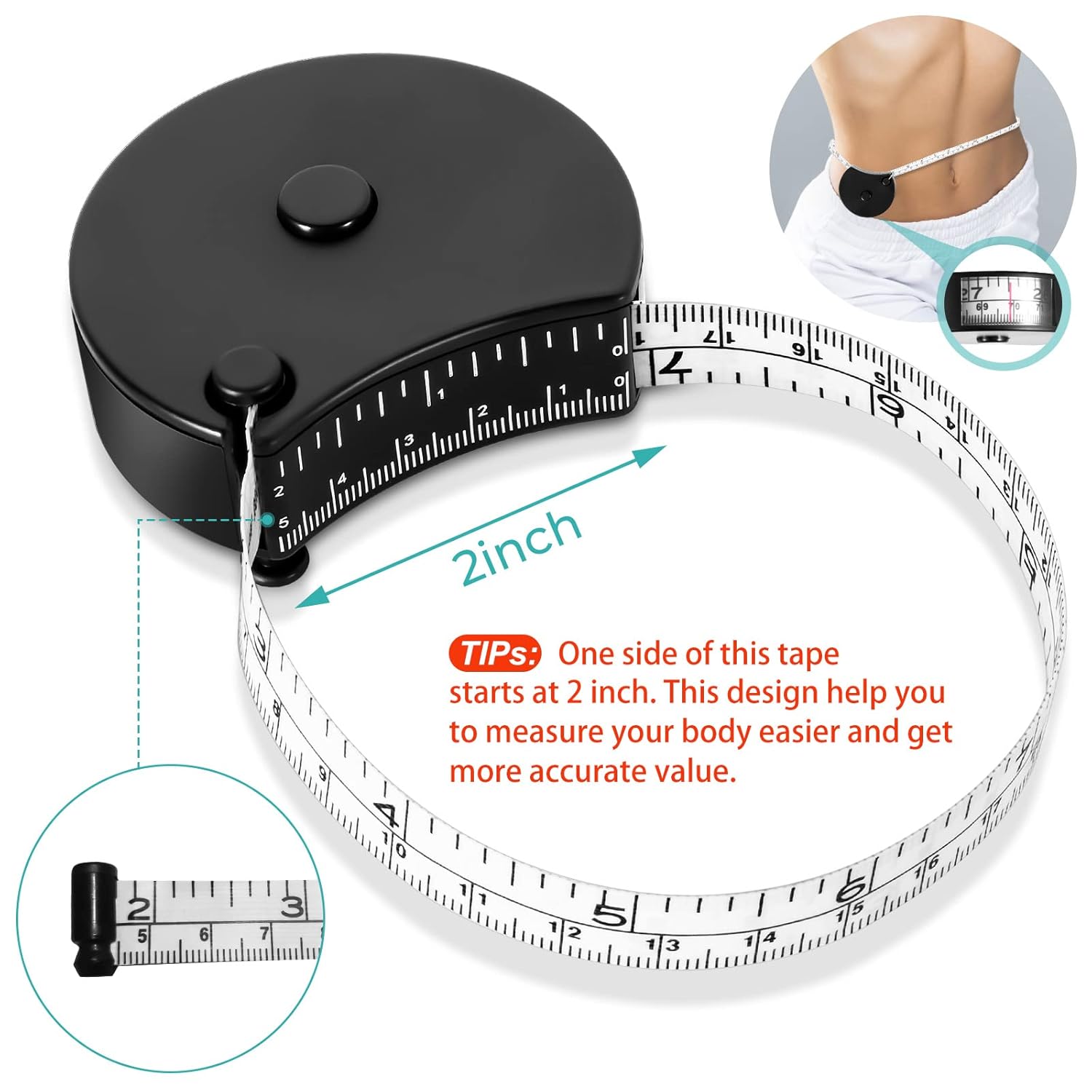 Upgraded Body Tape Measure for Weight Loss, Fitness, Bodybuilding, Mcle Gain. Lock Pin, Retractable Button, Soft Sewing Tape for Tailors, Measures Body Part — image 6