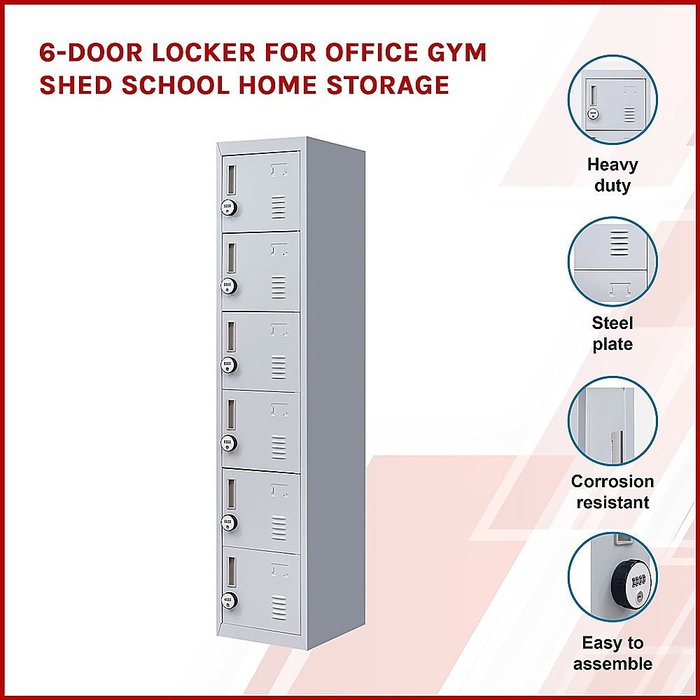 6-Door Locker for Office Gym Shed School Home Storage — image 3