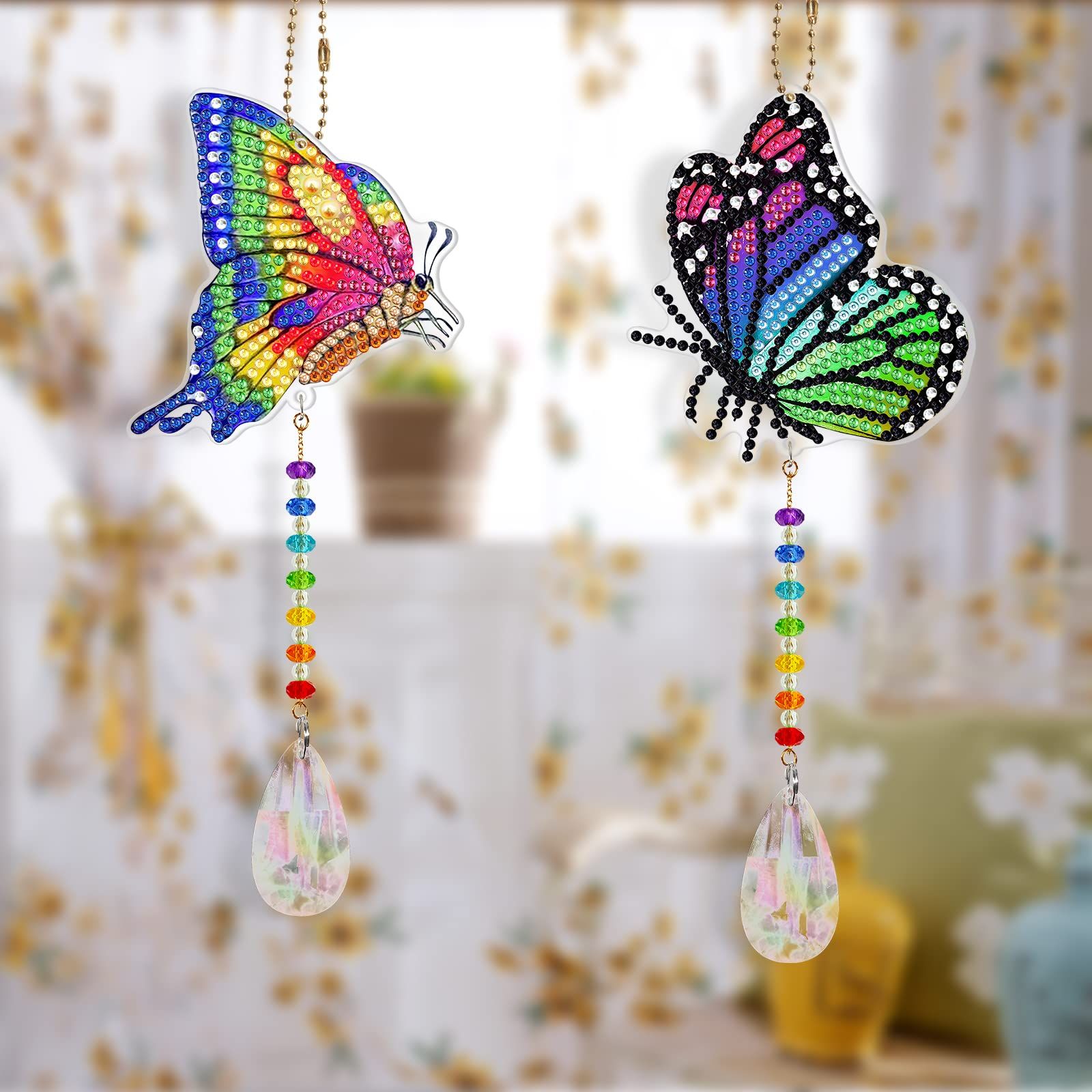 2Pcs Colorful Butterfly Diamond Painting Suncatcher Kits for Adults Crystal Butterfly Diamond Art Sun Catcher Hanging Ornament Wind — image 4