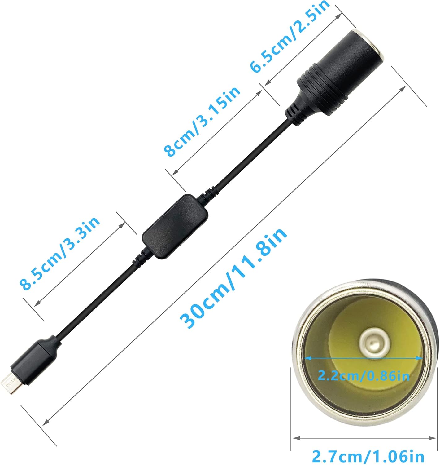 USB C Male to 12V Car Cigarette Lighter Socket Female Converter Cable 1 Ft,USB C to Cigarette Lighter Adapter for Dash Cam, GPS โ image 3
