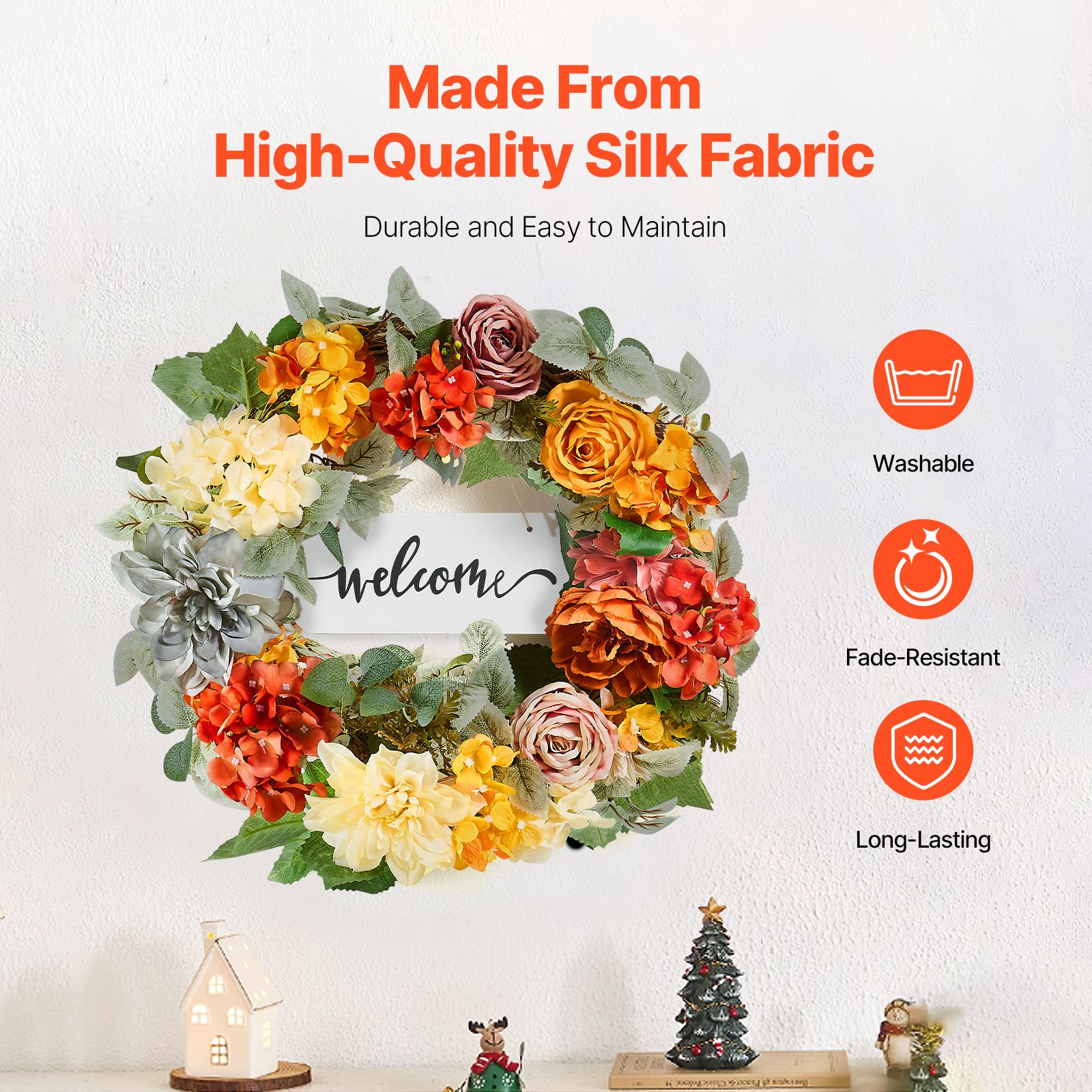 Artificial Decorative Wreath 60.96 cm Red Orange Yellow Hydrangeas Roses — image 3