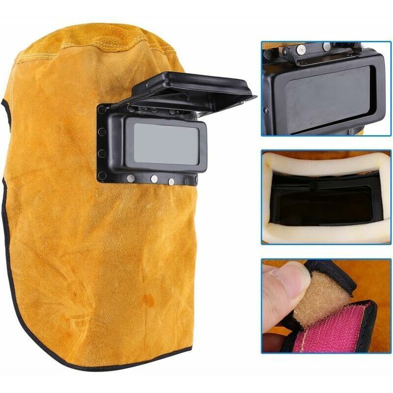 Protective Mask for Welding Helmet Breathable., Leather Lens Heat Resistant Full Protection Welding Hood with Flap — image 3