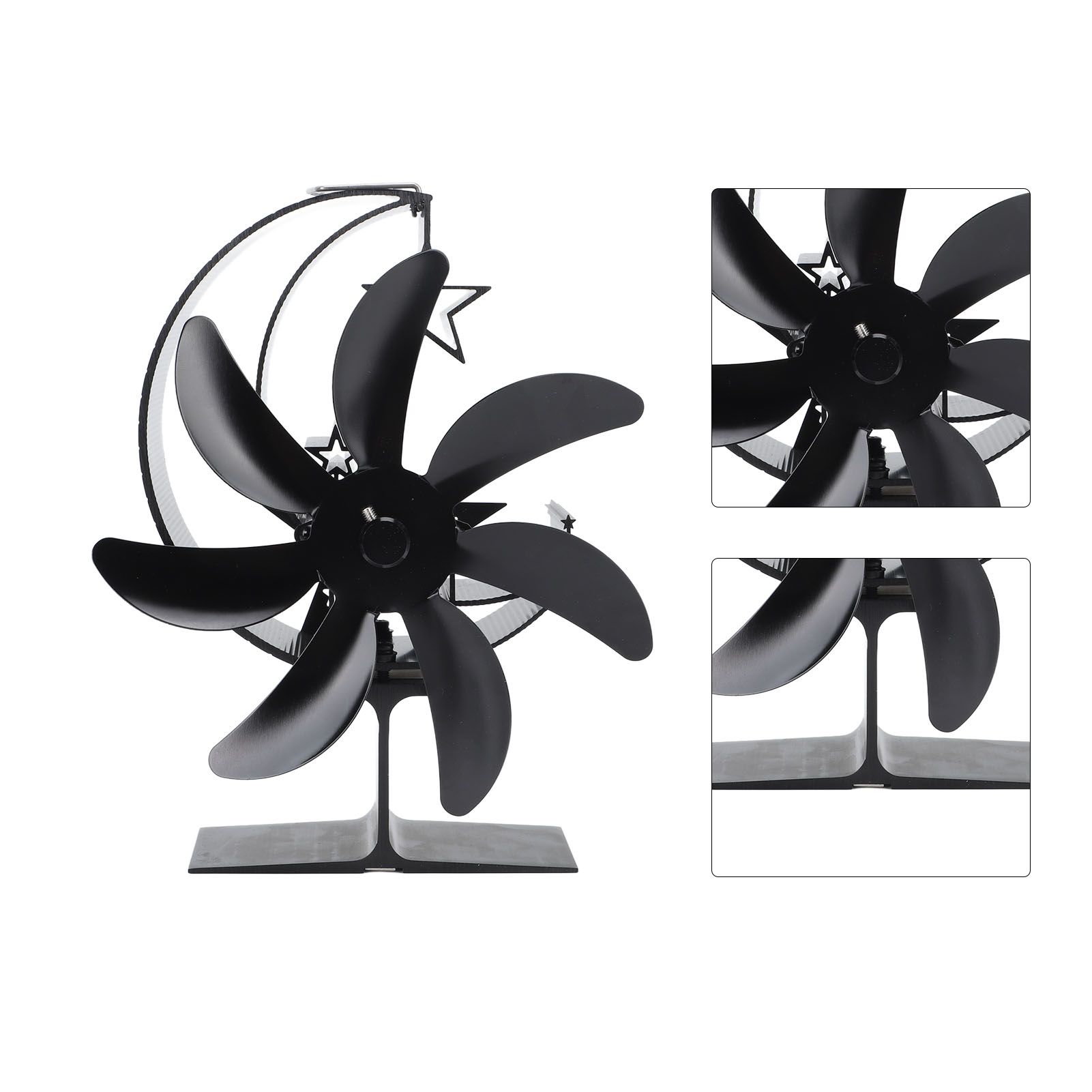 Heat Powered Stove Fan 7 Blade Moon Model Silent Operation Circulating Warm Air Highly Efficient Log Burner Fan For Wood Stove Accessories Black โ image 6