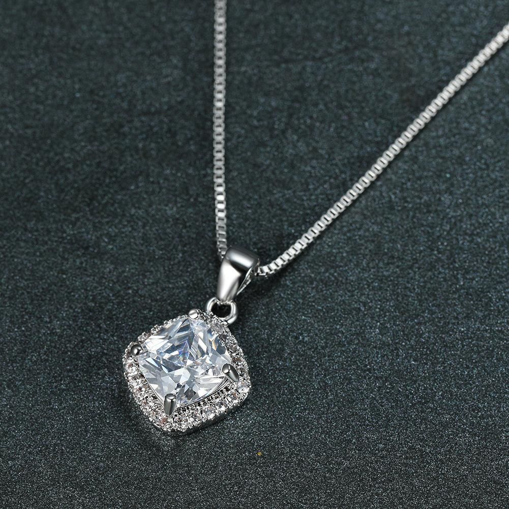 Fashion 925 Sterling Silver Stunning Square Cubic Zircon Pendant Necklace Chain - Blue โ image 4
