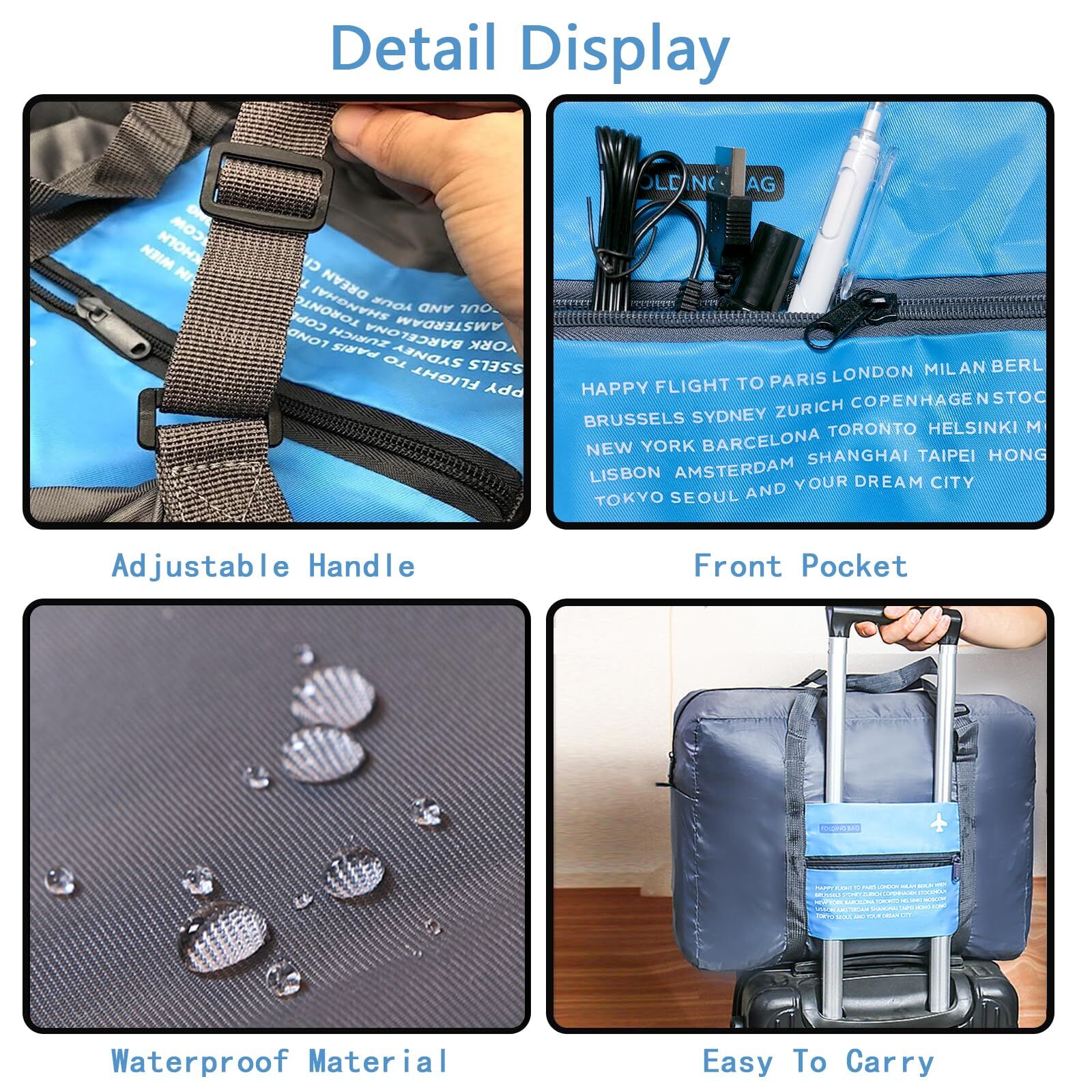 Compact Foldable Travel Duffel Bag – Lightweight Carry-On for Weekend Trips, Overnight & Gym Use (Blue) | Other Colors Available In-Store — image 4