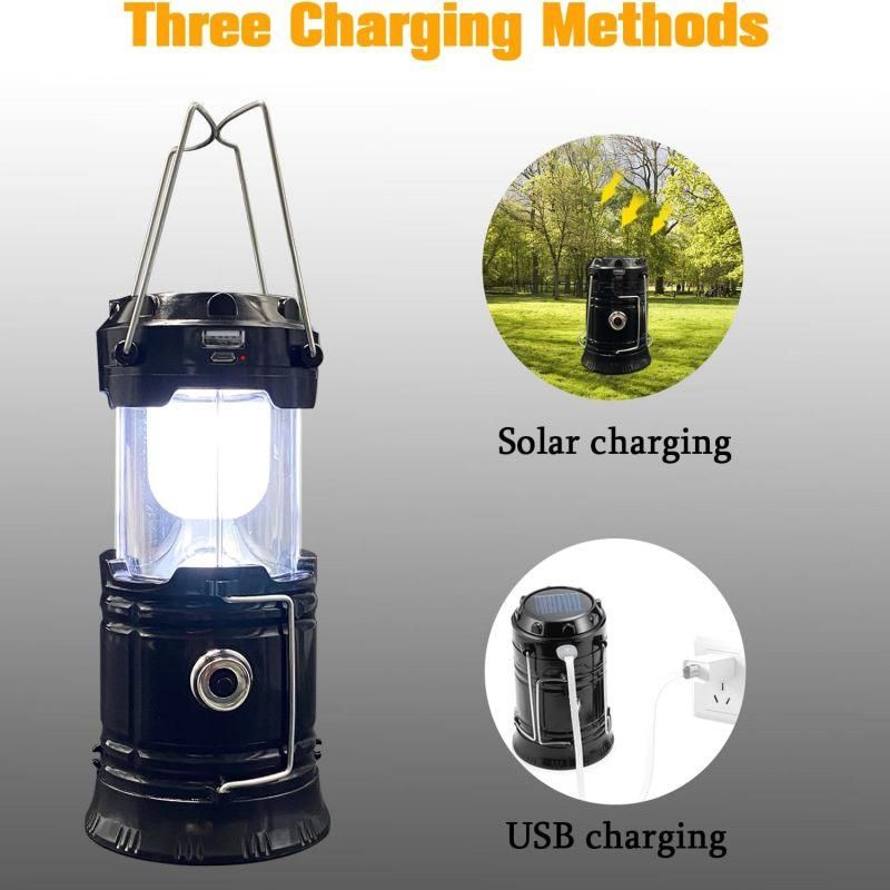 2 Pack Foldable Camping Lights, Solar USB Rechargeable Waterproof Portable Emergency Lights Black โ image 5