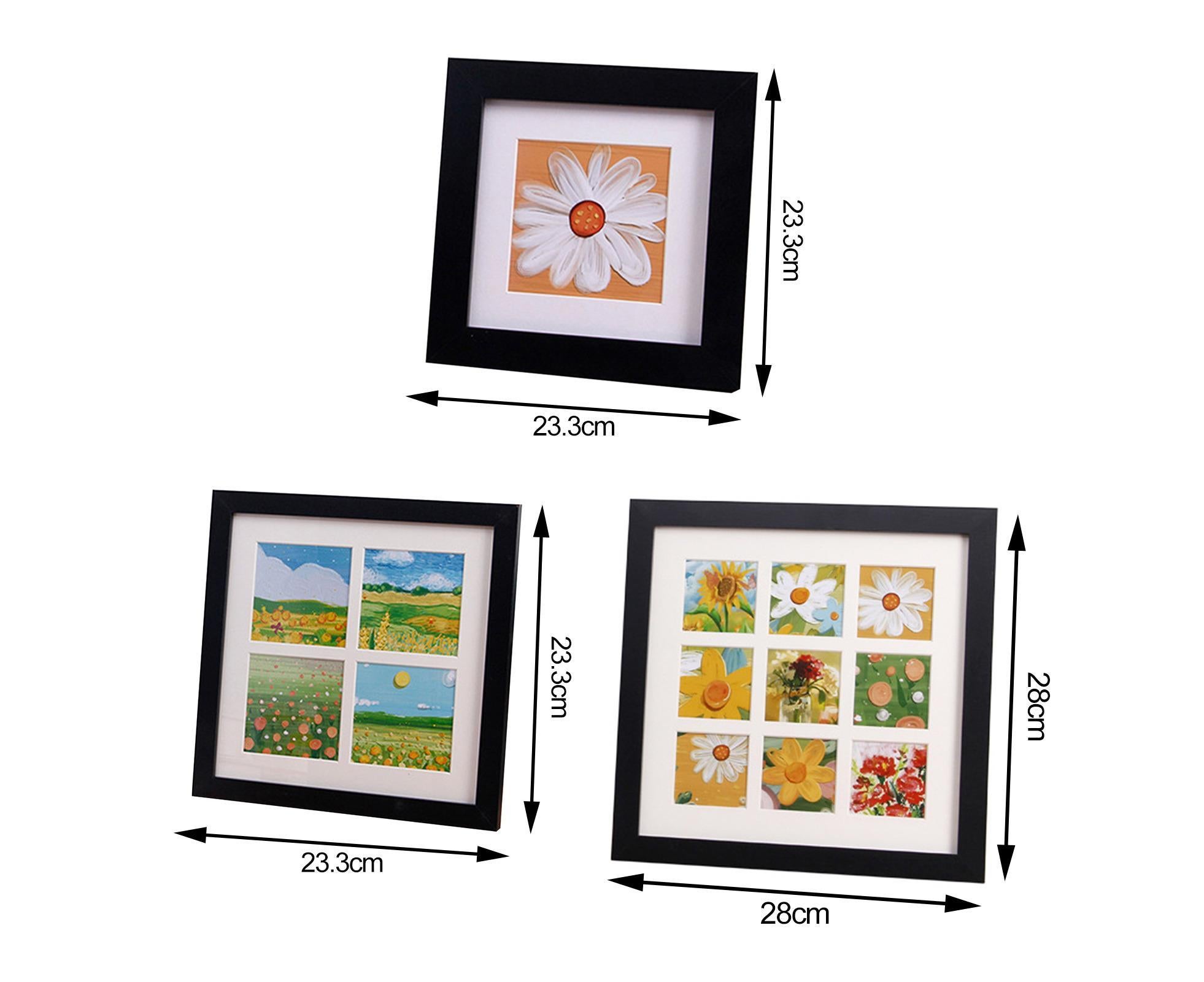 1 Set Painting Frame Not Easily Deformed Sturdy Square 4/9 Grids Picture Display Stands Home Supply - Light Brown — image 2