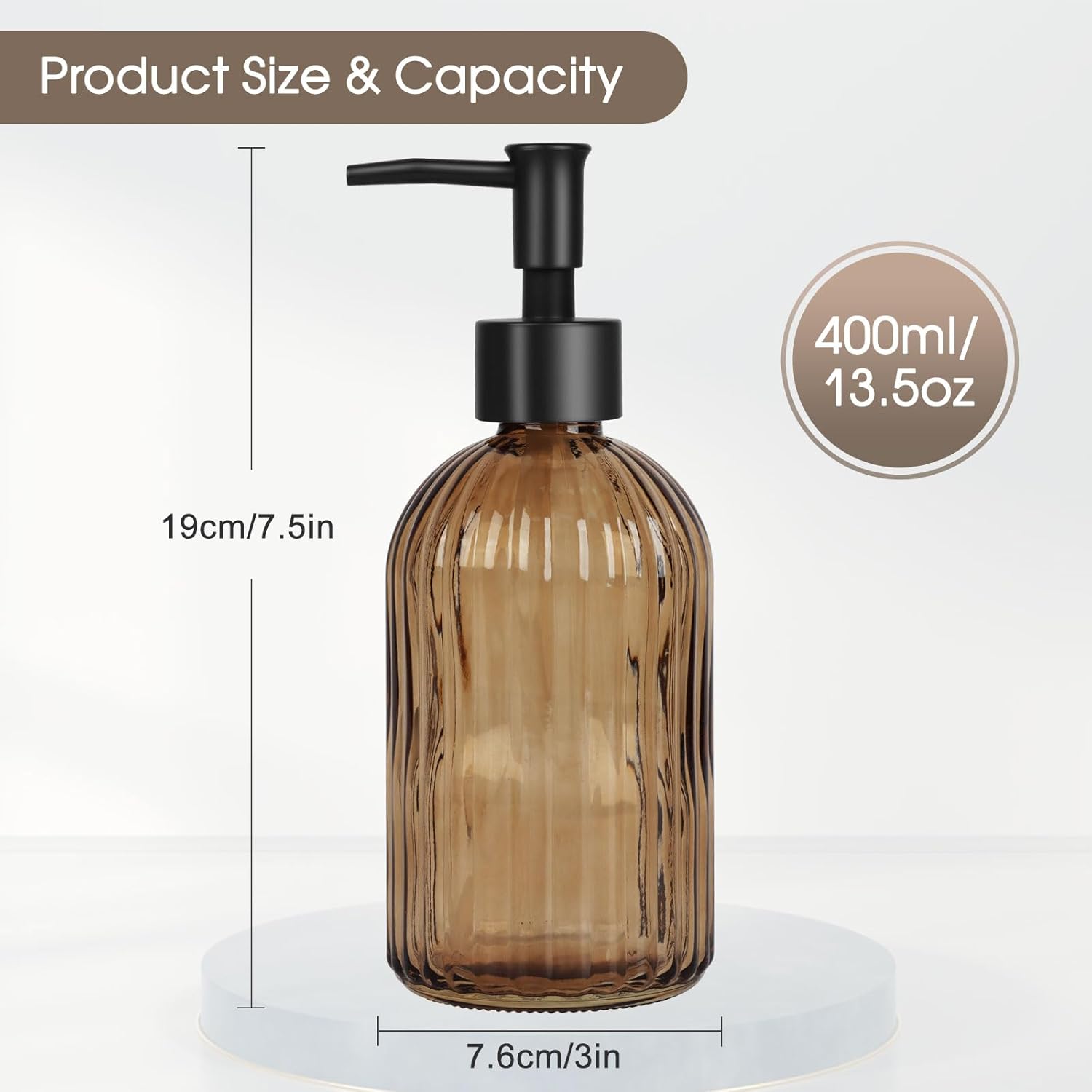 13.5oz Stripe Glass Soap Dispenser with Black Plastic Pump, 400ml Liquid Hand Soap Dispenser, Rustproof Pump for Kitchen & Bathroom, Great for Lotions — image 4