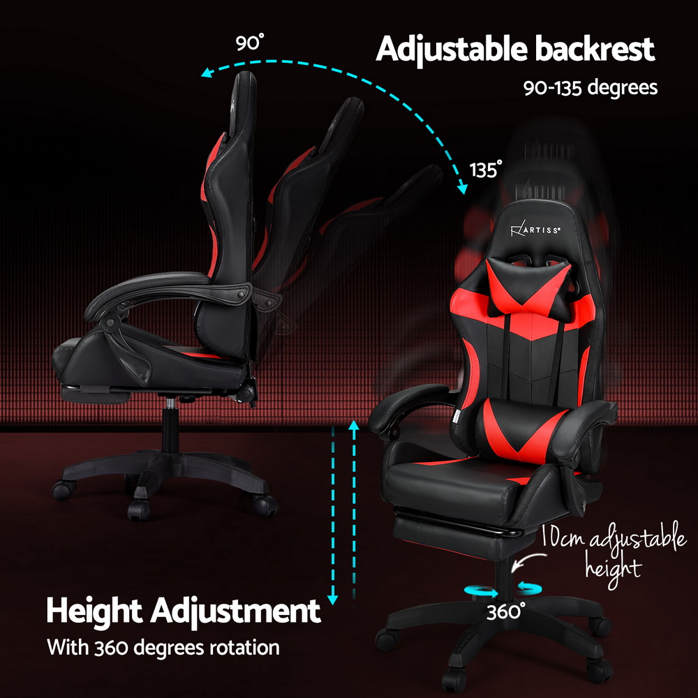 Artiss 6 Point Massage Gaming Office Chair 7 LED Footrest Red โ image 6