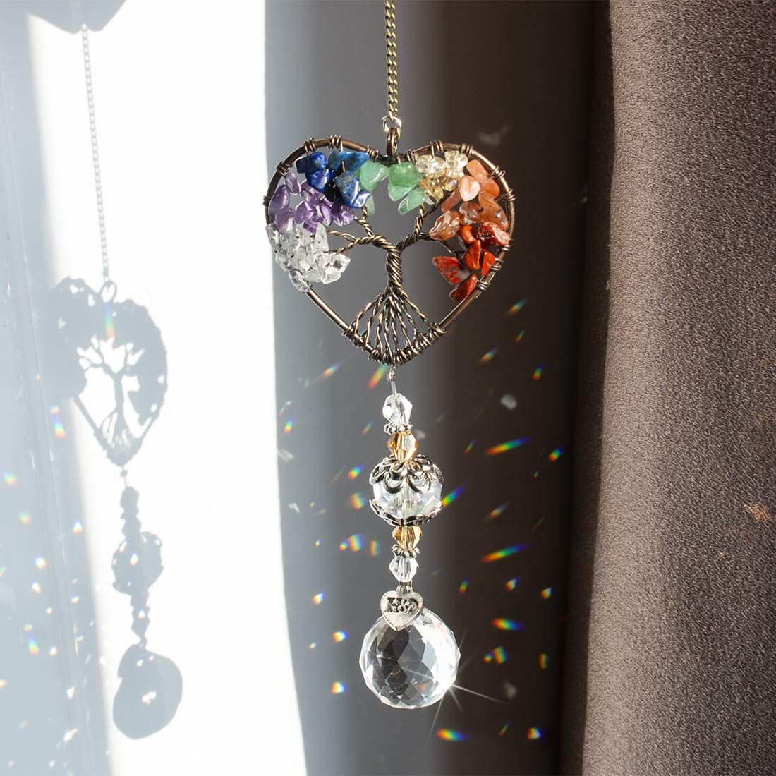 1 pcs Suncatcher Window Hanging Tree of Life Heart Shaped Crystal Ball Prism Drop Pendant Car suspension decoration — image 4