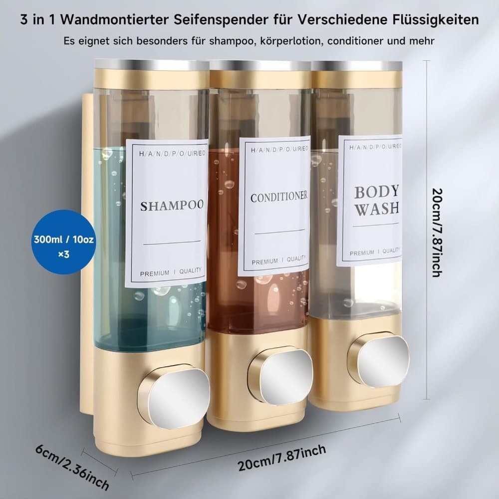 3-Pack Wall Mounted Soap Dispenser for Shampoo & Soap, 300ml x3, 3-Compartment Shower Dispenser, Black — image 4