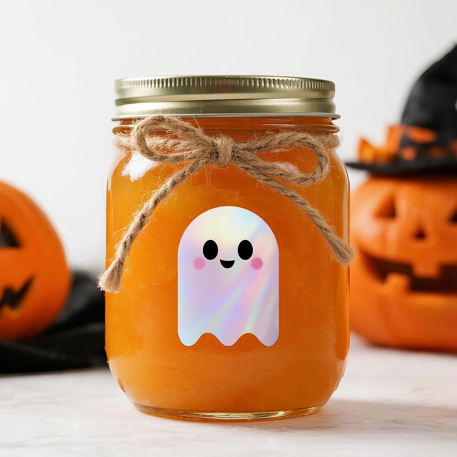 600Pcs Halloween Ghost Stickers - Cute Halloween Stickers Holographic Happy Halloweens Party Favor Sticker Self Adhesive Ghost Face Label Sticker for Envelope — image 4