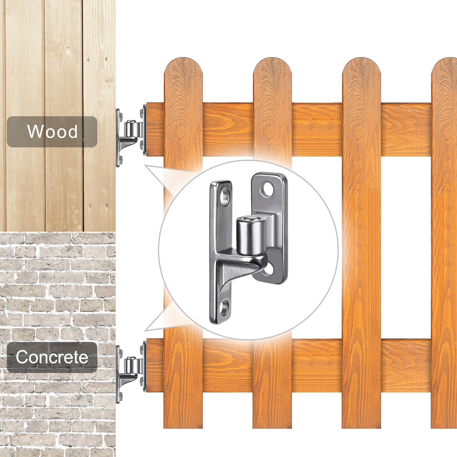 Heavy-Duty 304 Stainless Steel Gate Hinges, 2-Pack Wall Mount Gate Hardware Female & Male Hinges Pin, Non-Welding Design for Wooden Fences and Farm Gates — image 4