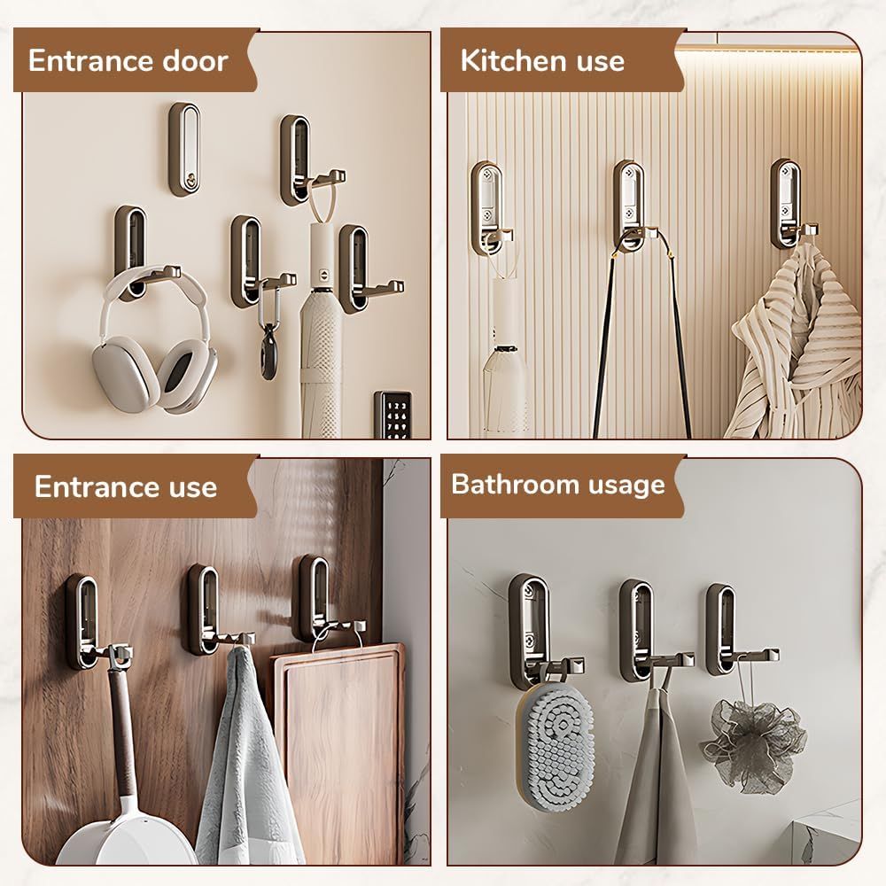 Folding Coat Hooks,Retractable Wall Closet Hooks,Heavy Duty Hook Bathroom Towel Hooks Robe Hooks Wall Mounted for Hanging Coat Towels Clothes (Brown) — image 3
