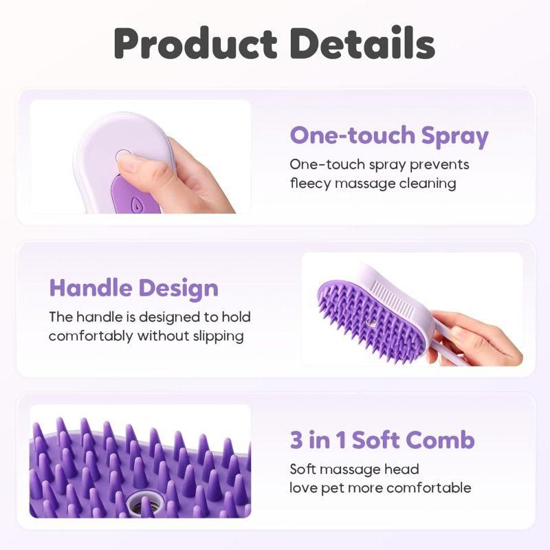 Pet spray mage comb cat steam comb cat hair brush purple — image 2