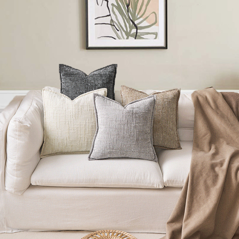 Coffee Chenille Crosshatch Textured Pillow Covers Set of 2 - Modern Minimalist Sofa Bed Cushion Covers 45 × 45cm & 30 × 50cm(without pillow core) — image 4