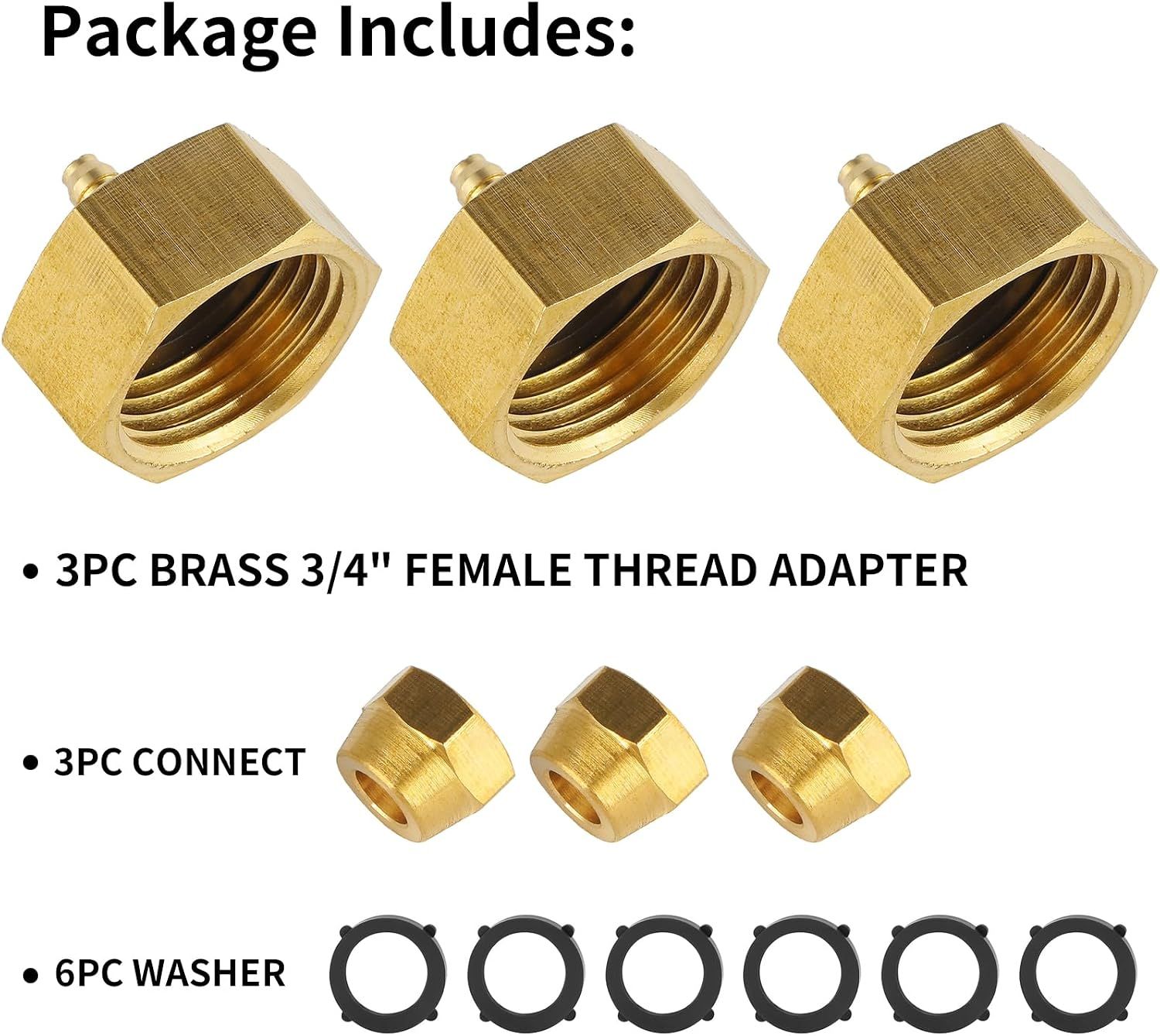 3 Pack Brass Garden Hose Adapters, 3/4 inch Female Thread to 1/4 inch Irrigation Tubing Connectors for Drip Systems and Misting Hoses — image 5