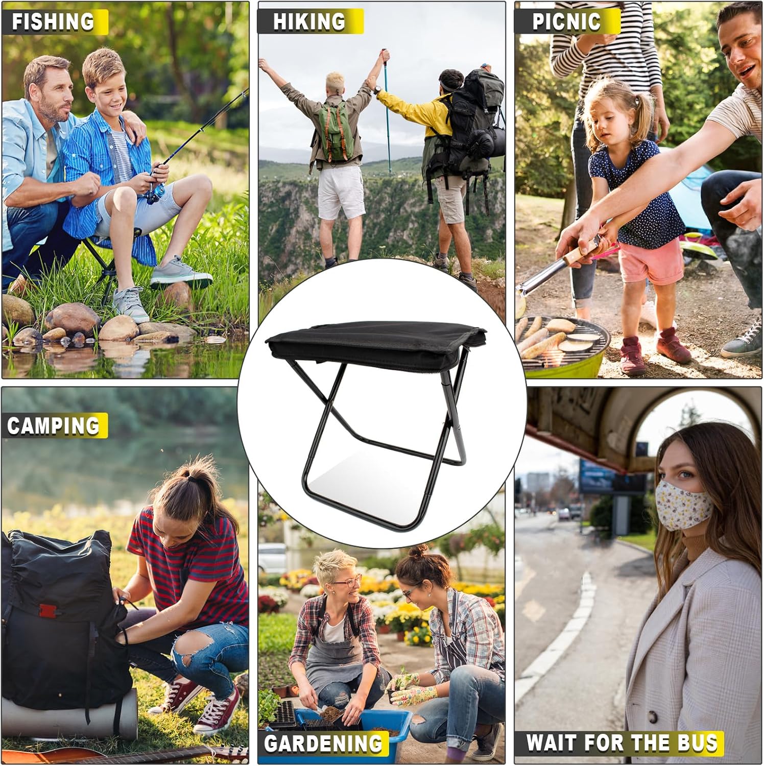 Portable Folding Camping Chair with Storage Bag for Fishing, Festivals, Beach Trips, Picnics and Lightweight Travel, Black — image 6