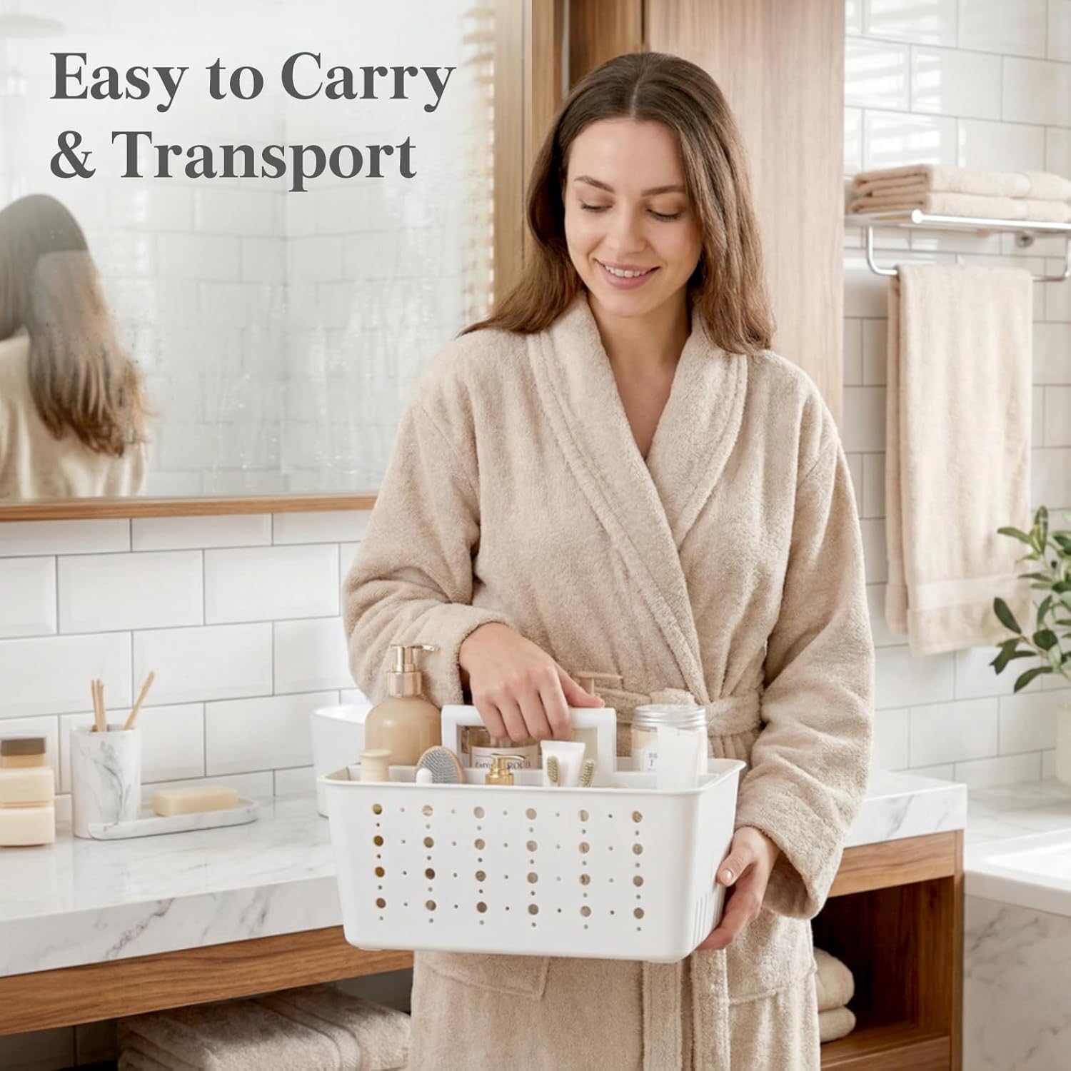 Shower Caddy Portable, Cleaning Supplies Caddy Organizer with Handle and Adjtable Dividers, Plastic Shower Basket for Dorm Room Essentials, College, Bathroom — image 4
