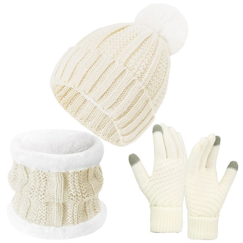 Lovely Winter Ski Present Insulated Knitted Hat 3 Piece Set White, Cosy Matching Outfit For Mountain Snow Trips — image 2
