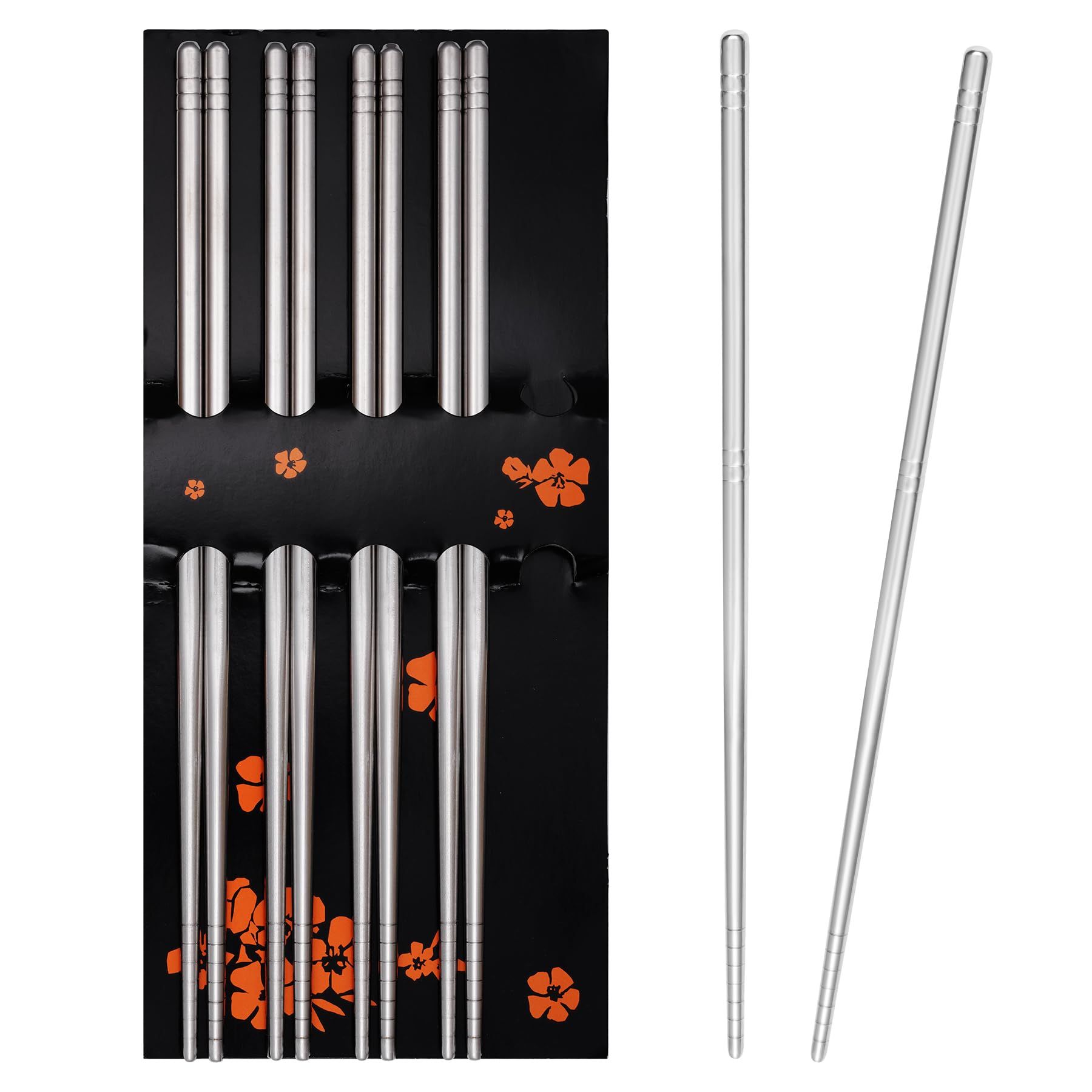 Chopsticks Small Square Chopsticks Long Lightweight Chopstick Set Reusable Classic Style for Kitchen Dinner 5 Pairs Silver
