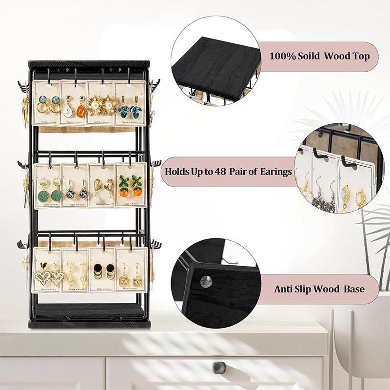 Iron Desktop Earrings Display Organizer Jewellery Stand Holder for Home Storage - Black β image 5