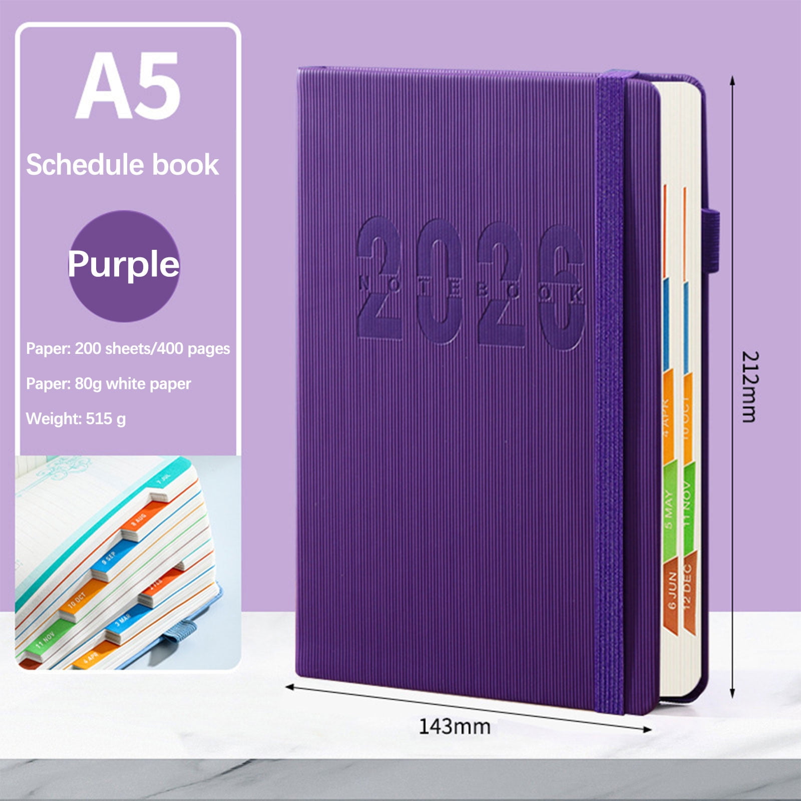 2026 Weekly Planner Notebook, Daily Planner Hardcover Calendar with Tabs and Pen Strap, 200 Pages Journaling Notebooks Daily Time Management Plan for Office