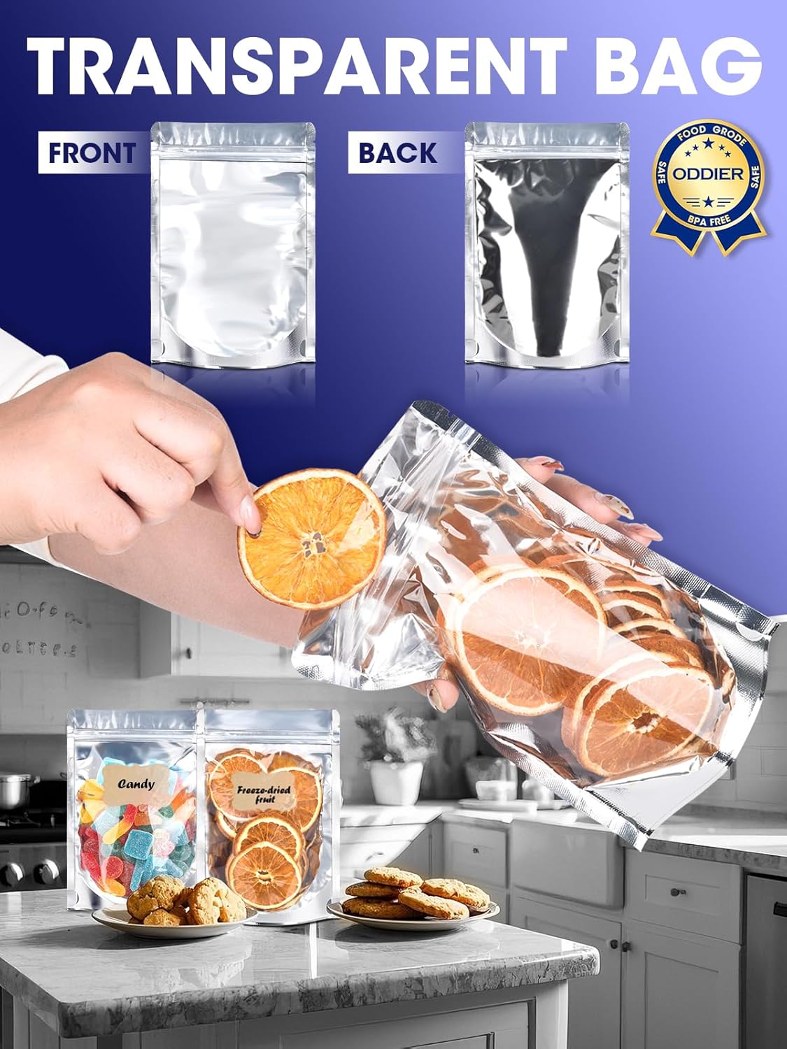 120pcs Stand Up Pouch Bags, 4" x 6" Mylar Bag for Food Storage, Clear Front with Aluminum Foil Back Resealable Food Storage Bags for Small Business Packaging — image 5