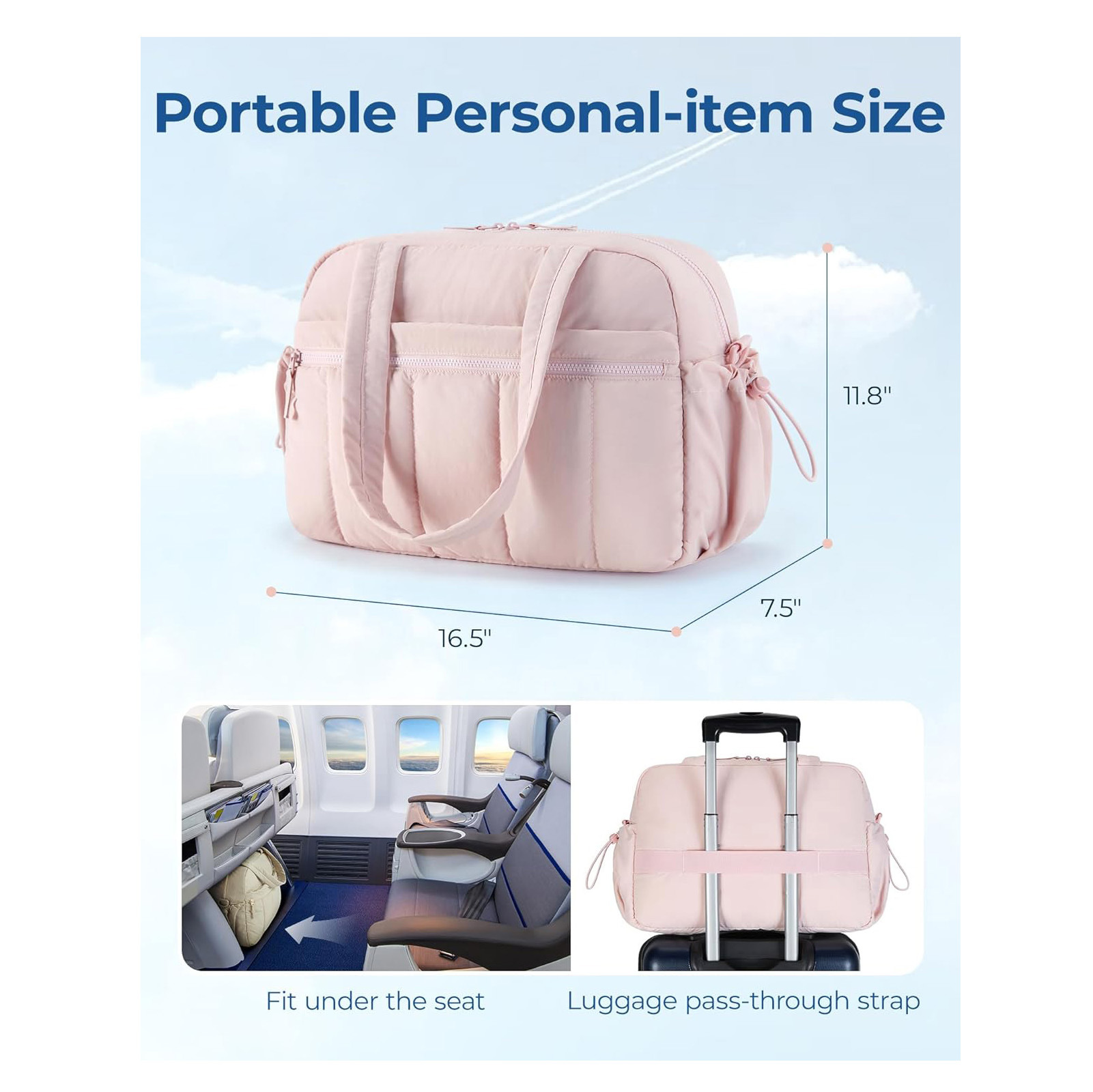 Black Large Capacity Quilted Travel Tote Bag - Waterproof Gym Duffel with Wet Pocket (42x19x30cm) — image 2