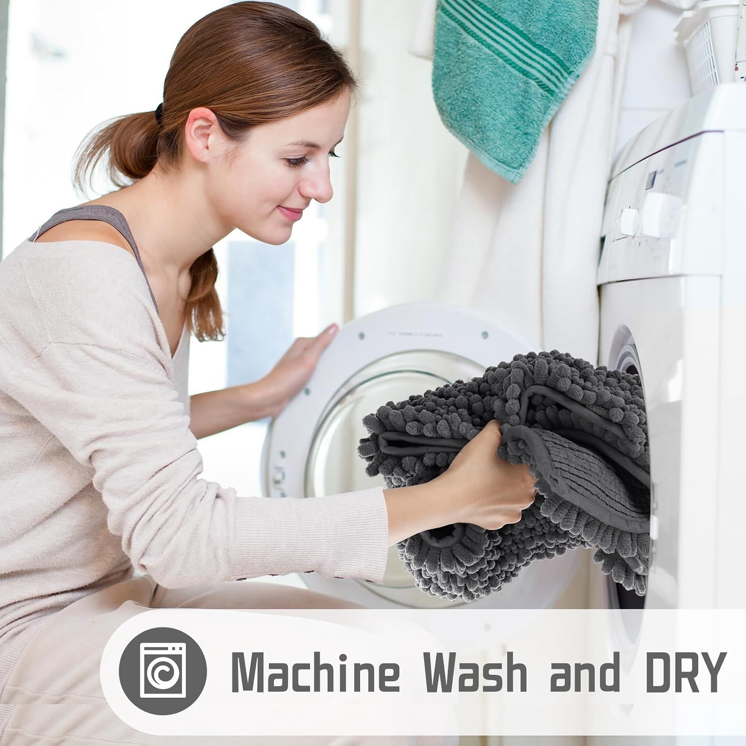 2 Pack Bathroom Rug Sets, Luxury Chenille Shaggy Bath Carpet, Soft Thick, Absorbent Water, Non-Slip, Machine Washable, Dark Grey — image 5