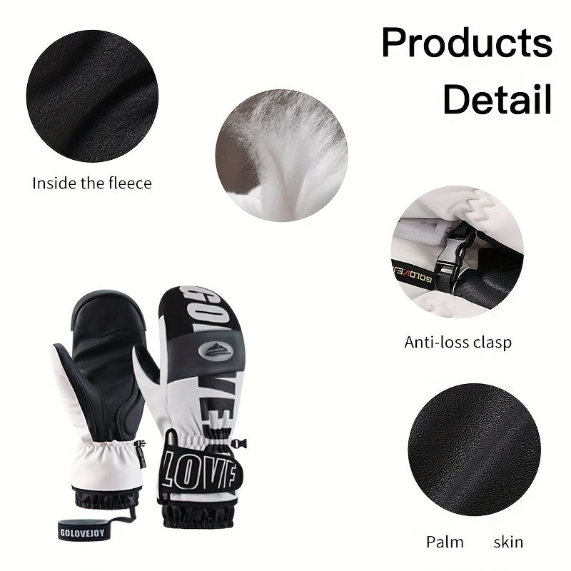 Winter Ski Mittens Waterproof & Windproof for Outdoor Snow Sports, with Touchscreen Compatibility, Fleece Lining, Anti-Slip Palm, Adjustable Wrist Strap, and β image 4