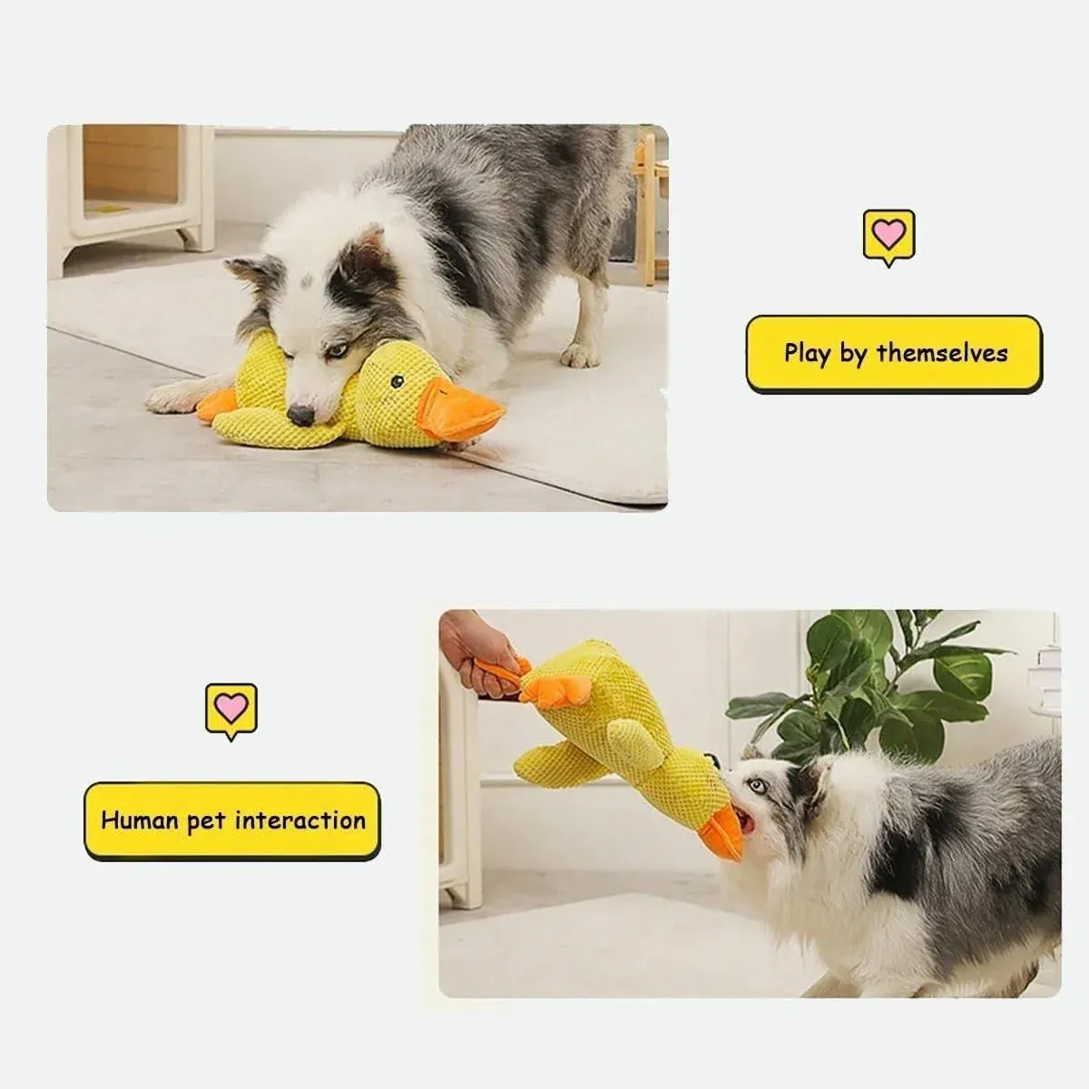 Plush Cartoon Duck Dog Toy Interactive Squeaky Pet Toy Durable Fun Chew Toy - Yellow — image 5