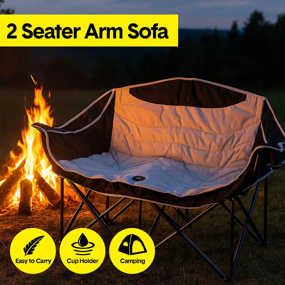 Double Camping Chairs Outdoor Lawn Camping Couch Heavy Duty Folding Chairs Strong Loading Capacity Metal Frame Oxford Fabric with Armrests and Cup Holders — image 2