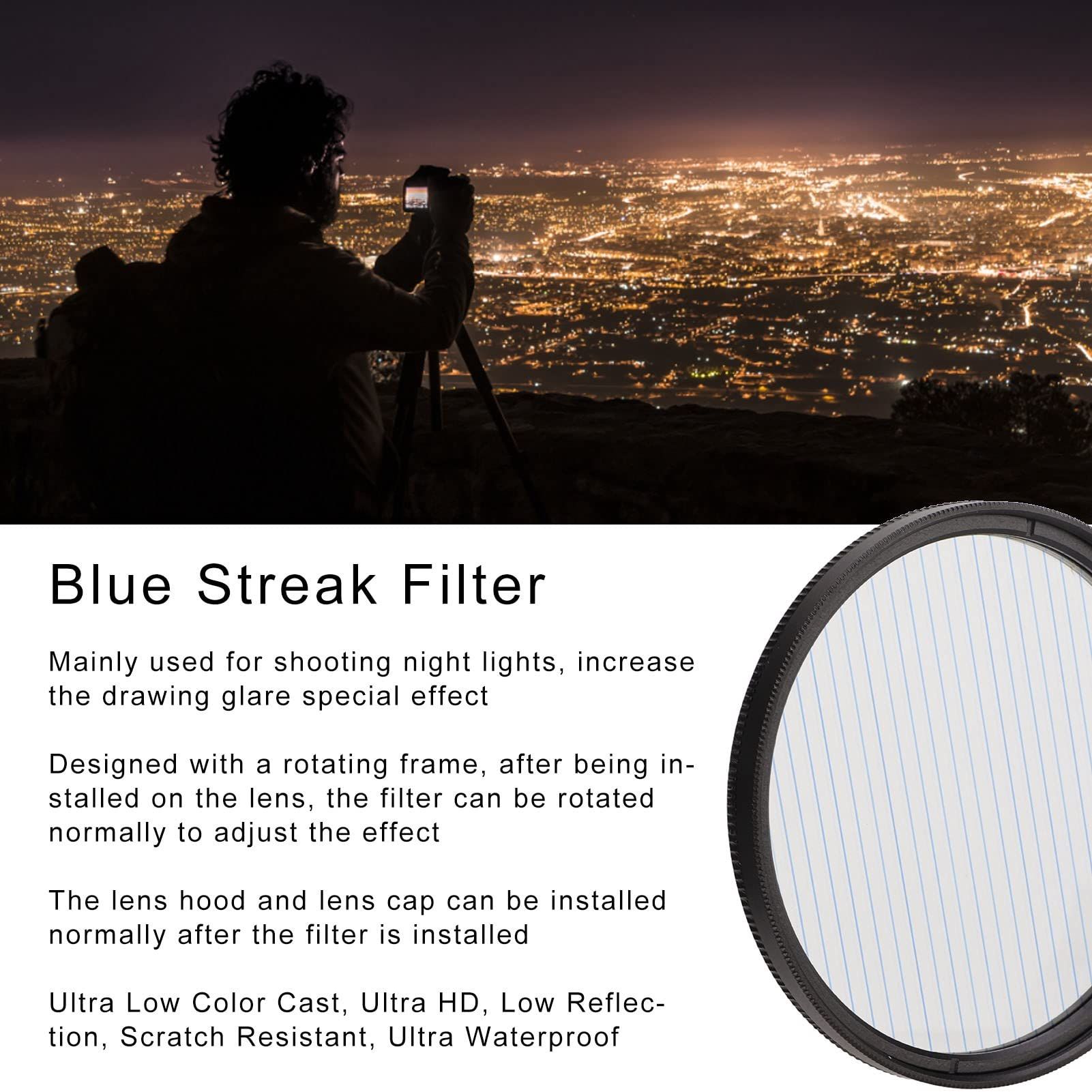 Prism Lens Filter 67mm Starlight Glare Filter Anamorphic Lens Flare Effect Filter Film Props((Blue Linear Flares) — image 4