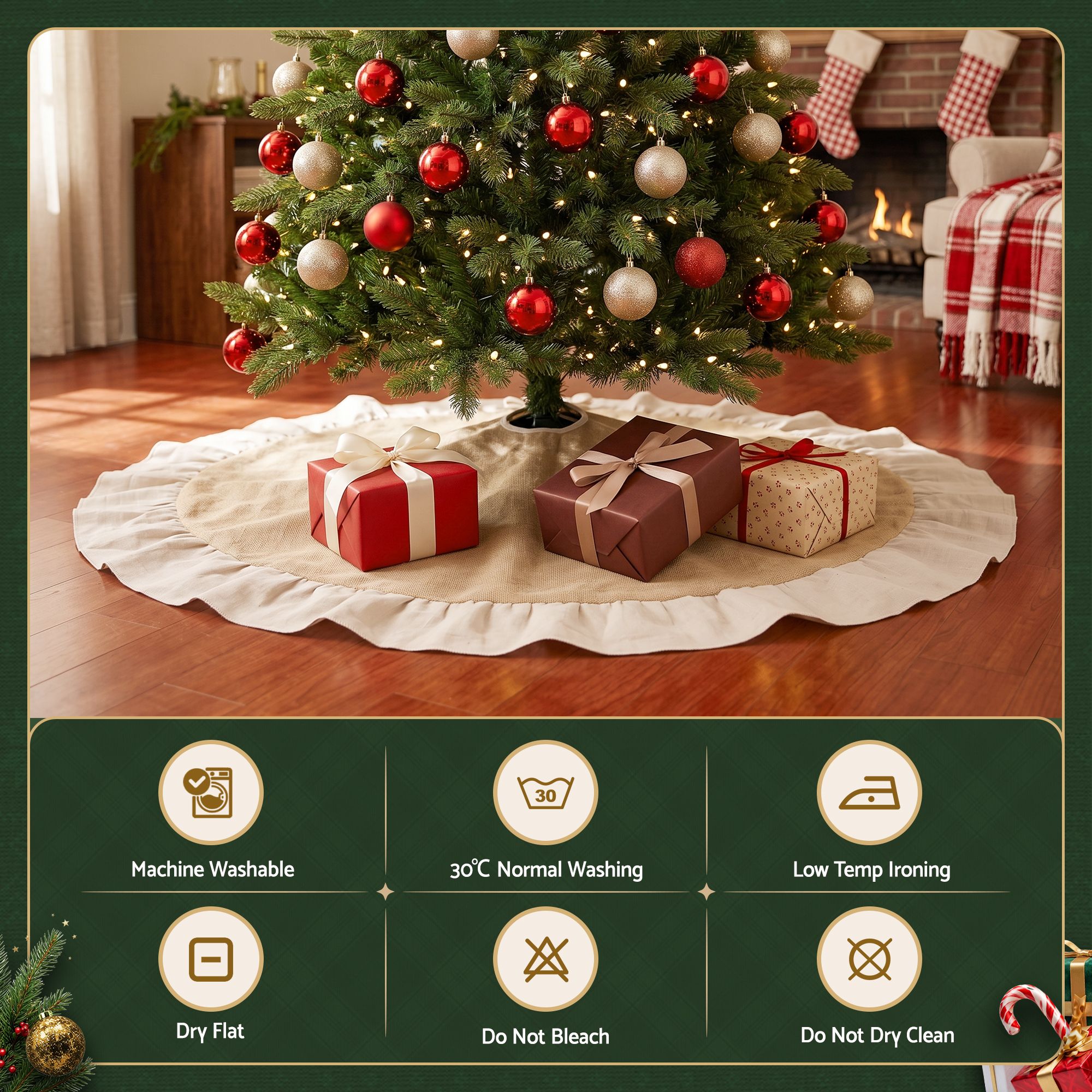 Jingle Jollys 120cm Christmas Tree Skirt Linen Christmas Tree Mat Decor โ image 5
