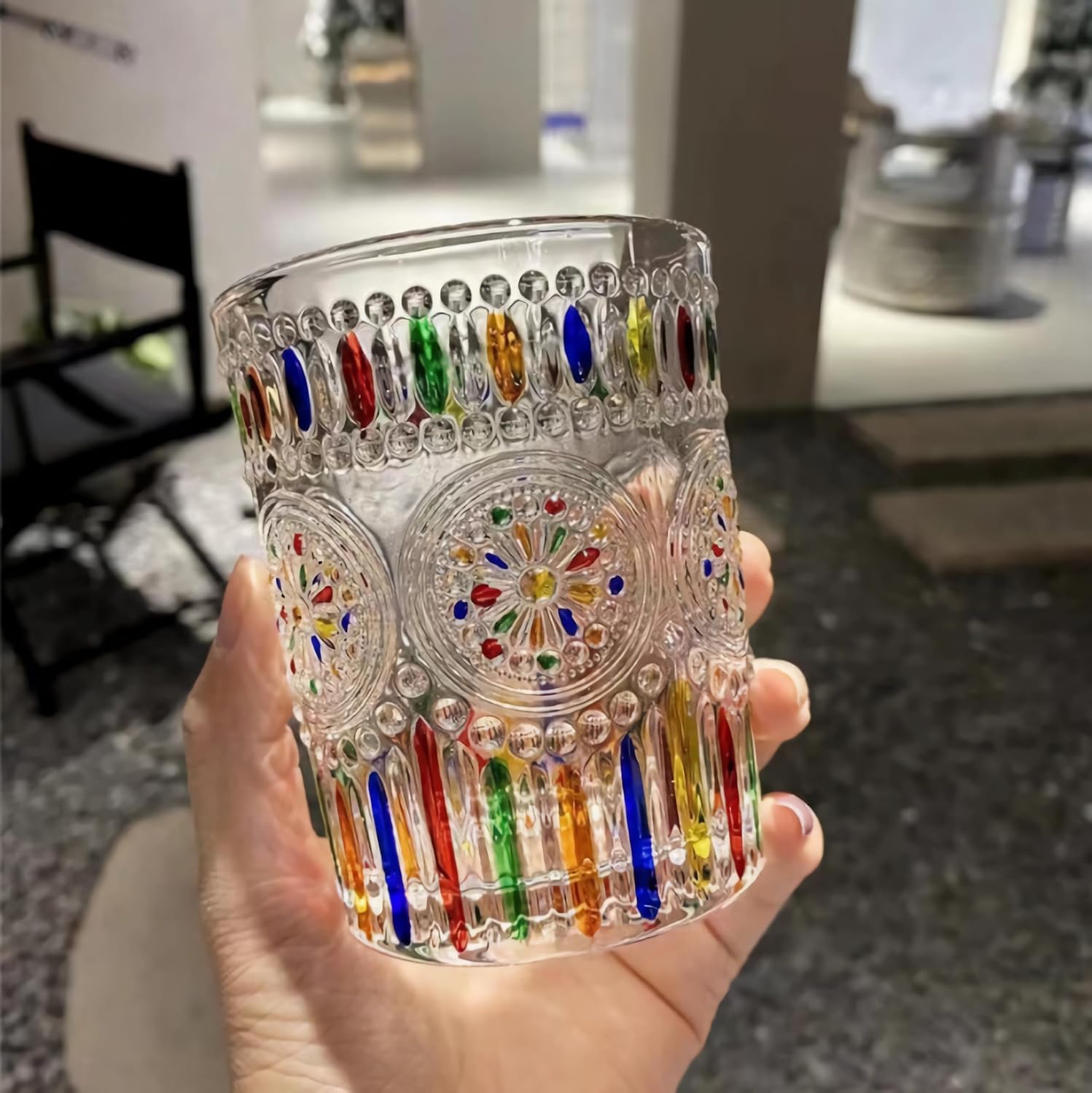 Petluno Hand Painted Stained Glass Whiskey Tumblers, Lead-Free Crystal Colorful Wine Glasses Old Fashioned for Drinking Bourbon, Scotch Whisky, Cocktails โ image 3