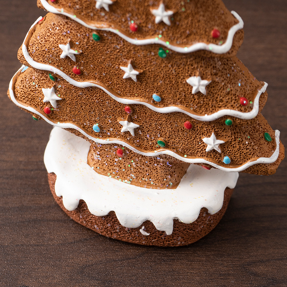 2 Pcs (1 Yellow + 1 Brown) Charming Gingerbread Christmas Tree Figurine - Festive Resin Holiday Table Decor Ornament — image 6