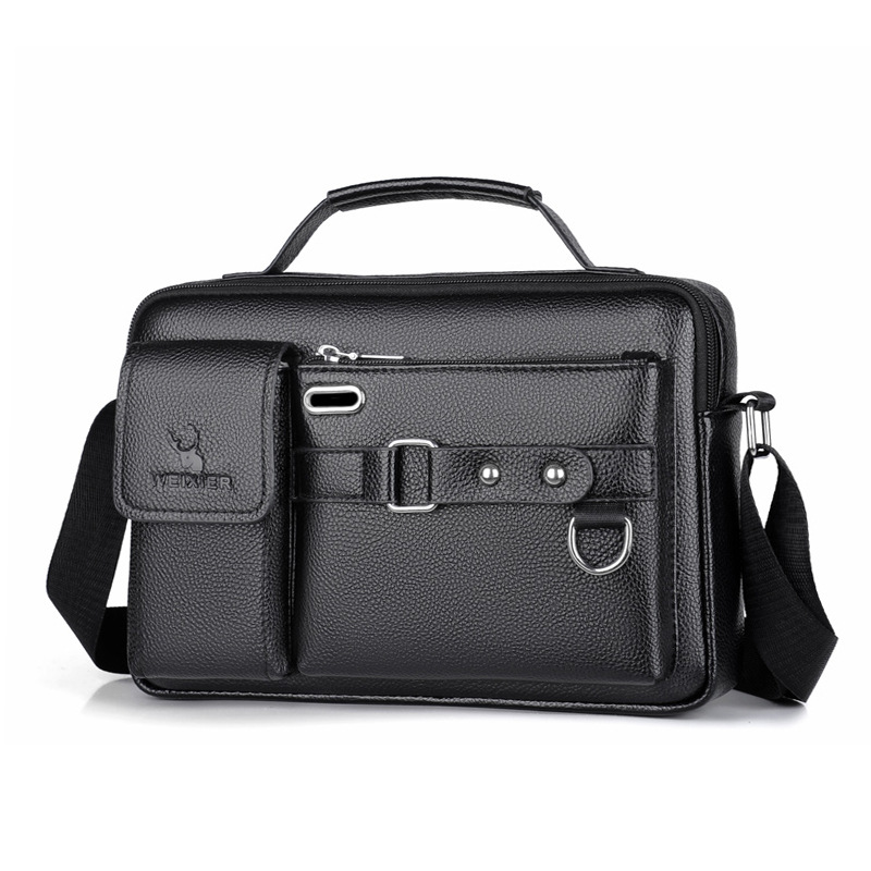 Black lychee pattern Men's Crossbody Shoulder Bag - Premium PU Leather Business & Commute Sling Bag