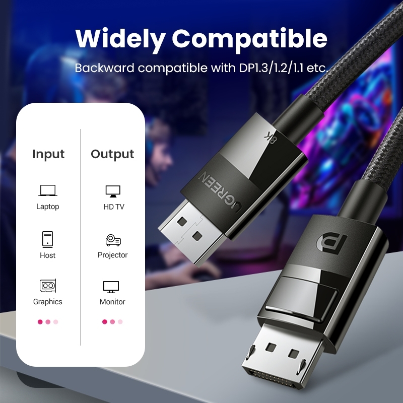 UGREEN 80390 DP V1.4 Male to Male Plastic Case Braided Cable 1M โ image 6