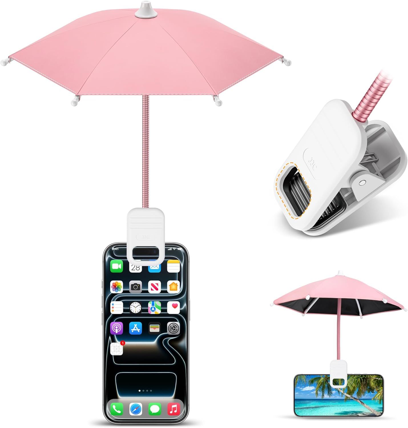 Phone Umbrella, UPF 45+ Clip-On Phone Umbrella Mini Tanning Cellphone Sun Shade Screen UV Protection for iPhone iPad Laptop Kindle Outdoor Travel — image 2
